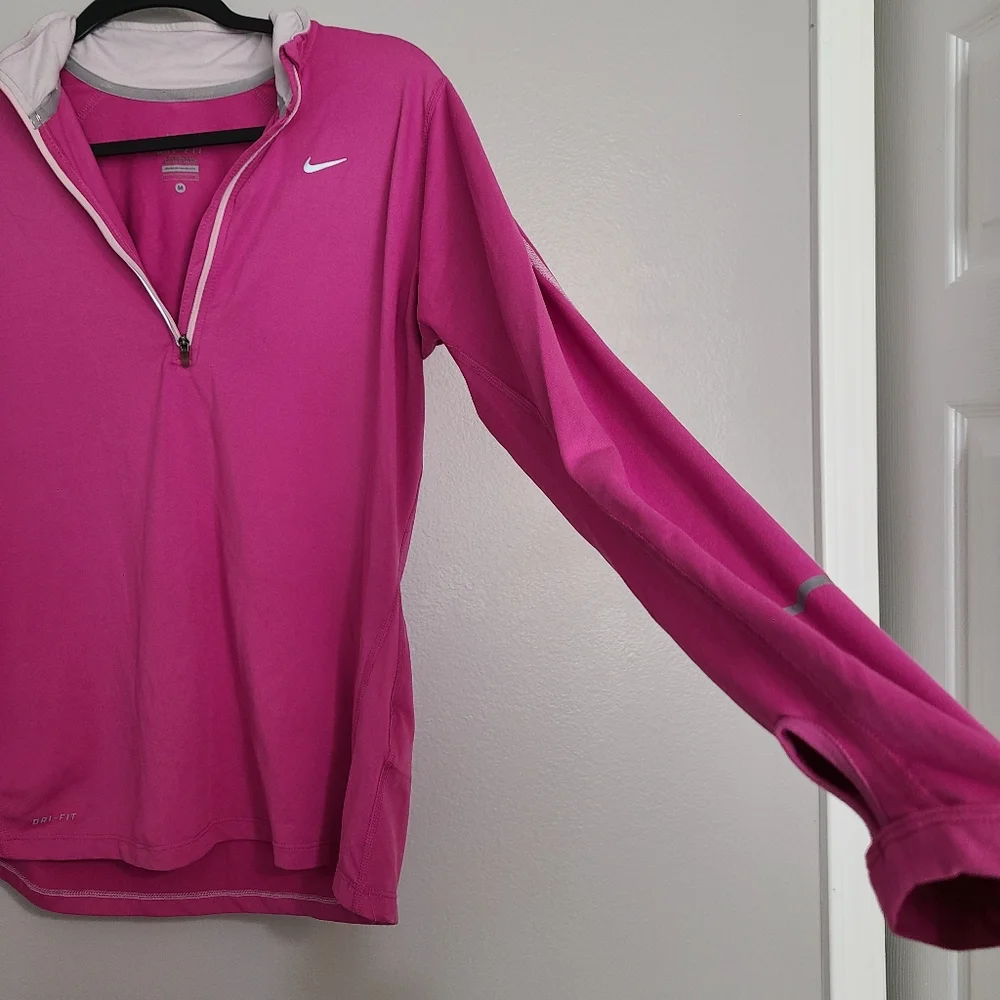 Nike Pink Dri-Fit Running Quarter Zip Stretchy Pullover Long Sleeve Top Medium